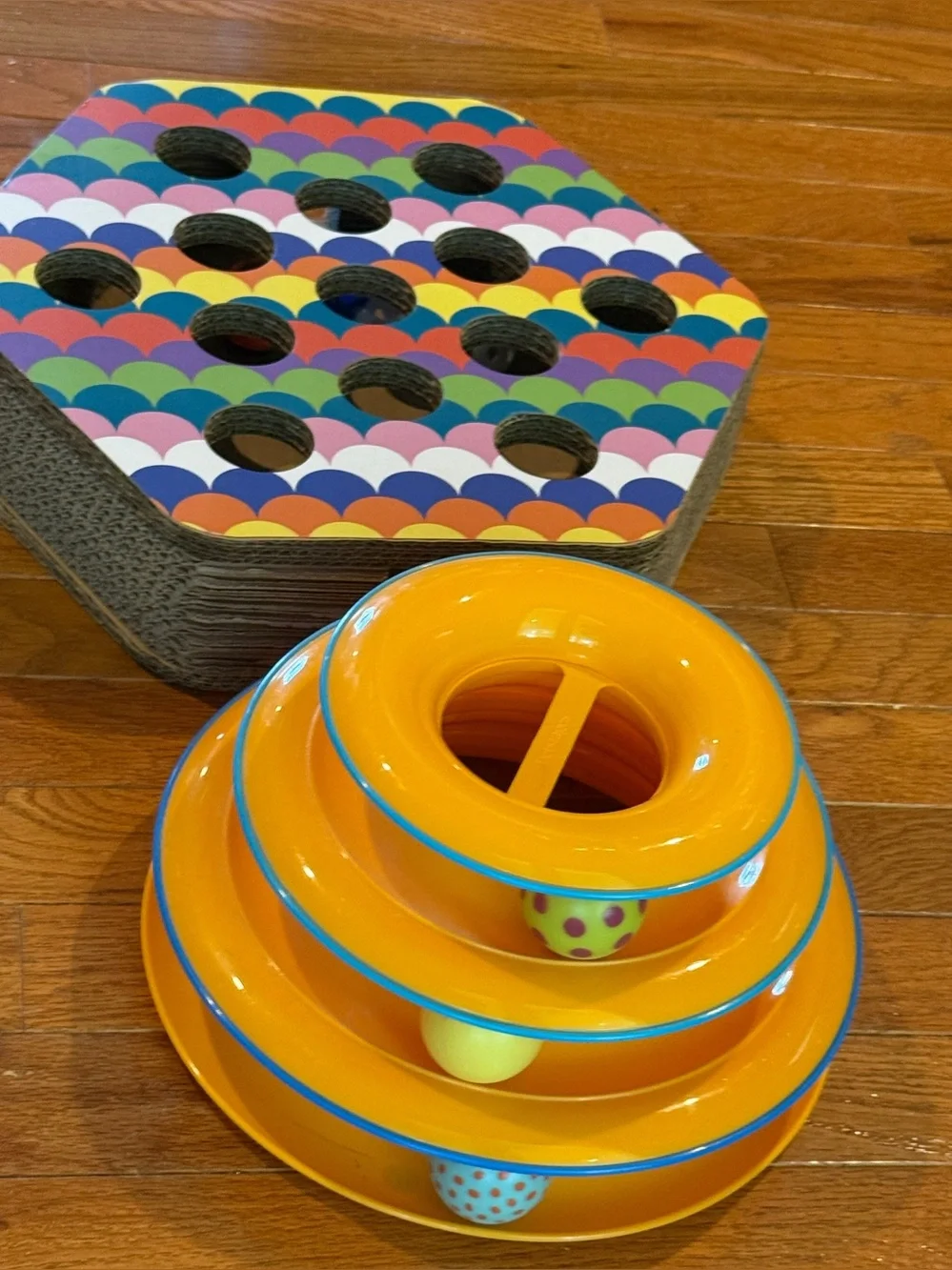 FurHaven Busy Box Hexagon Scratcher Toy & Petstages Tower of Tracks Cat Toy